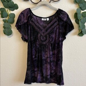 Vintage Y2K Purple and Black Dark Fairy Whimsigoth Velvet Detail Top✨